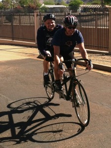 Mike Armstrong and Scoob on a Tandem